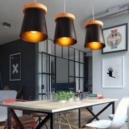Designer Touch Decorative 3 Light Wood Modern Contemporary Nordic style Pendant Light with Iron Shade
