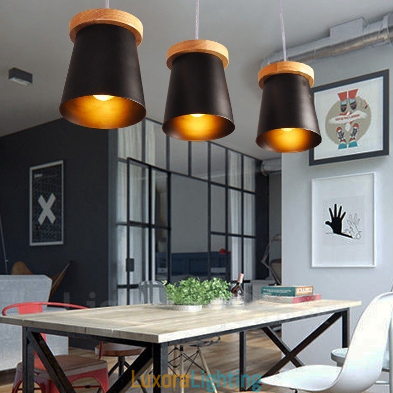 Designer Touch Decorative 3 Light Wood Modern Contemporary Nordic style Pendant Light with Iron Shade