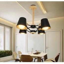 Designer Touch Decorative 4 Light Wood Modern Contemporary Nordic style Pendant Light with Iron Shade