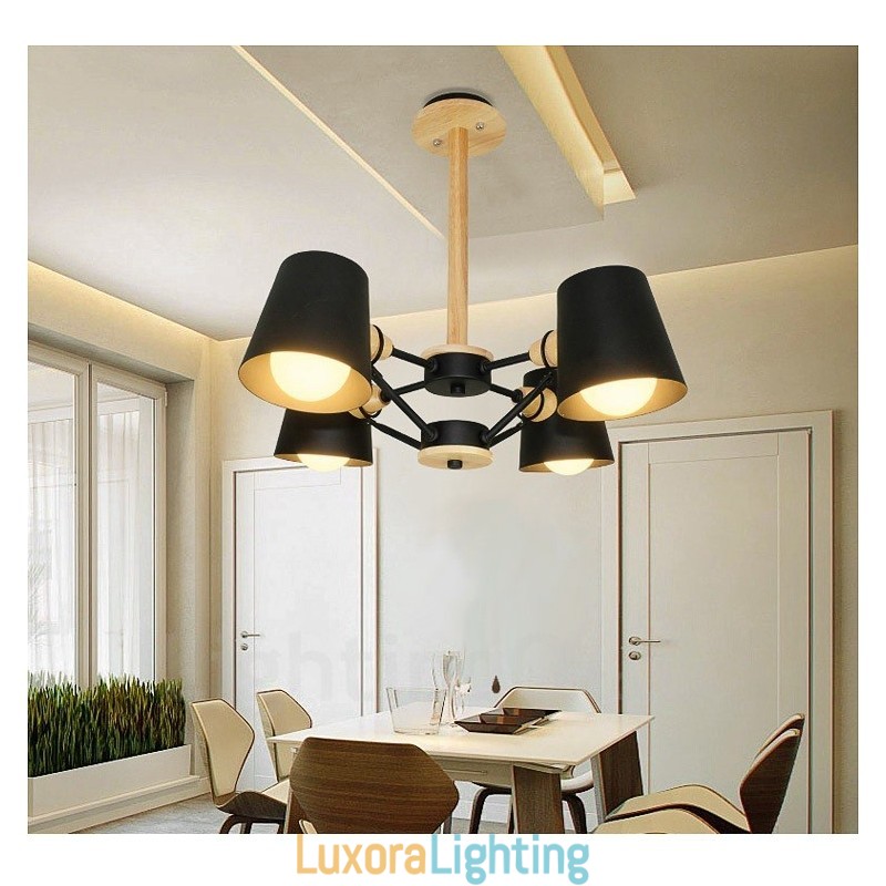 Designer Touch Decorative 4 Light Wood Modern Contemporary Nordic style Pendant Light with Iron Shade