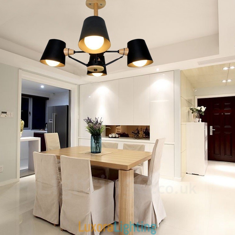Designer Touch Decorative 4 Light Wood Modern Contemporary Nordic style Pendant Light with Iron Shade