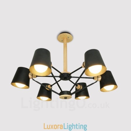 Designer Touch Decorative 6 Light Wood Modern Contemporary Nordic style Pendant Light with Iron Shade