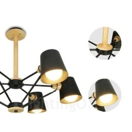 Designer Touch Decorative 6 Light Wood Modern Contemporary Nordic style Pendant Light with Iron Shade