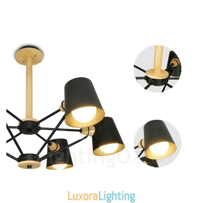 Designer Touch Decorative 6 Light Wood Modern Contemporary Nordic style Pendant Light with Iron Shade