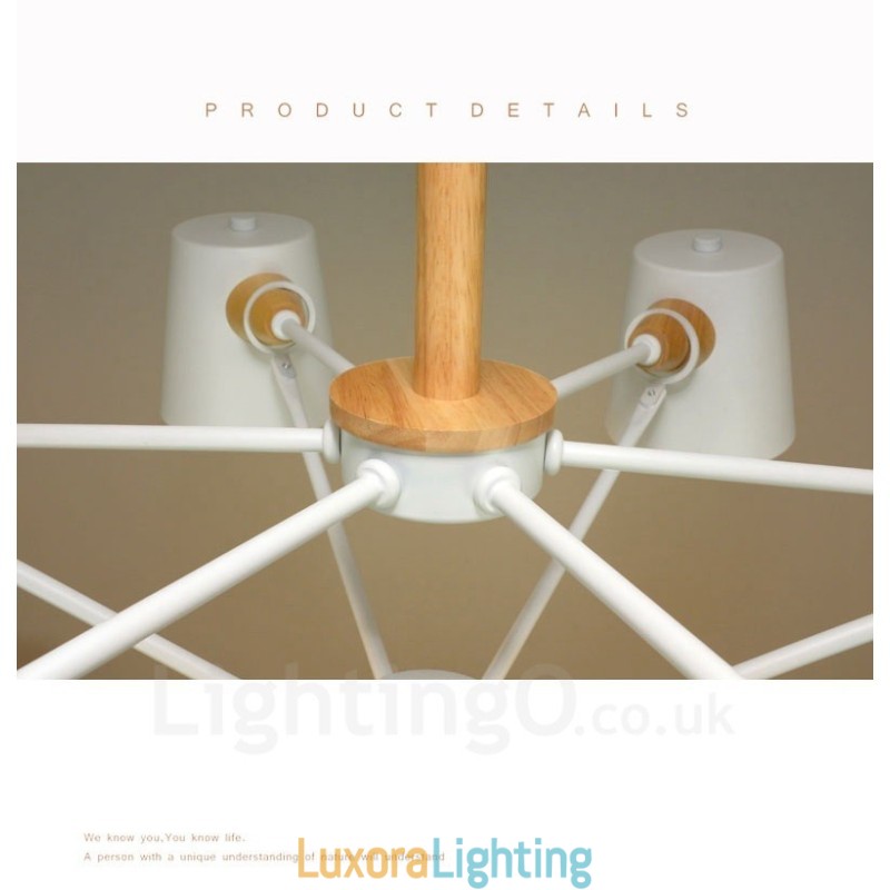 Designer Touch Decorative 6 Light Wood Modern Contemporary Nordic style Pendant Light with Iron Shade