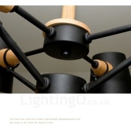 Designer Touch Decorative 6 Light Wood Modern Contemporary Nordic style Pendant Light with Iron Shade
