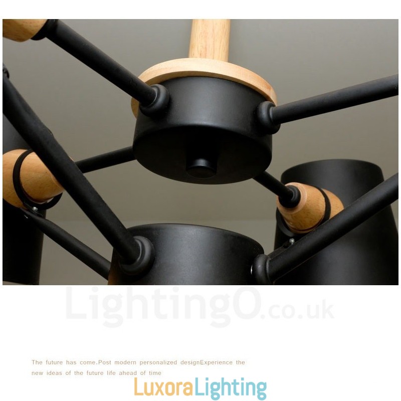 Designer Touch Decorative 6 Light Wood Modern Contemporary Nordic style Pendant Light with Iron Shade