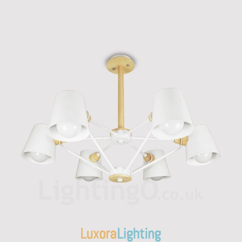 Designer Touch Decorative 6 Light Wood Modern Contemporary Nordic style Pendant Light with Iron Shade