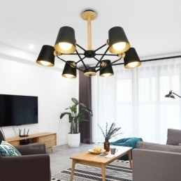 Designer Touch Decorative 6 Light Wood Modern Contemporary Nordic style Pendant Light with Iron Shade