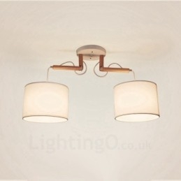 Designer Touch Decorative 2 Light Wood Modern Contemporary Pendant Light with Fabric Shade