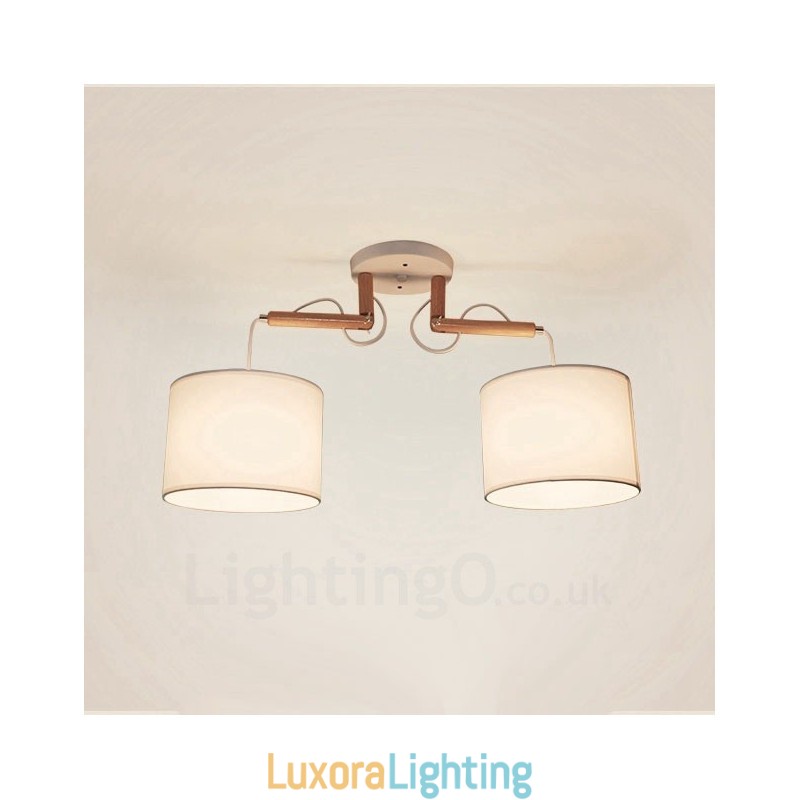 Designer Touch Decorative 2 Light Wood Modern Contemporary Pendant Light with Fabric Shade