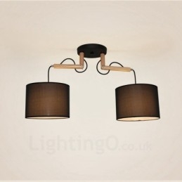 Designer Touch Decorative 2 Light Wood Modern Contemporary Pendant Light with Fabric Shade