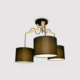 Designer Touch Decorative 3 Light Wood Modern Contemporary Pendant Light with Fabric Shade