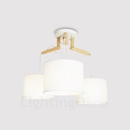 Designer Touch Decorative 3 Light Wood Modern Contemporary Pendant Light with Fabric Shade