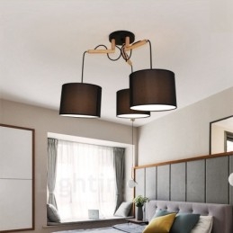 Designer Touch Decorative 3 Light Wood Modern Contemporary Pendant Light with Fabric Shade
