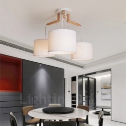 Designer Touch Decorative 3 Light Wood Modern Contemporary Pendant Light with Fabric Shade