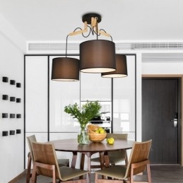 Designer Touch Decorative 3 Light Wood Modern Contemporary Pendant Light with Fabric Shade