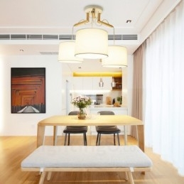 Designer Touch Decorative 3 Light Wood Modern Contemporary Pendant Light with Fabric Shade