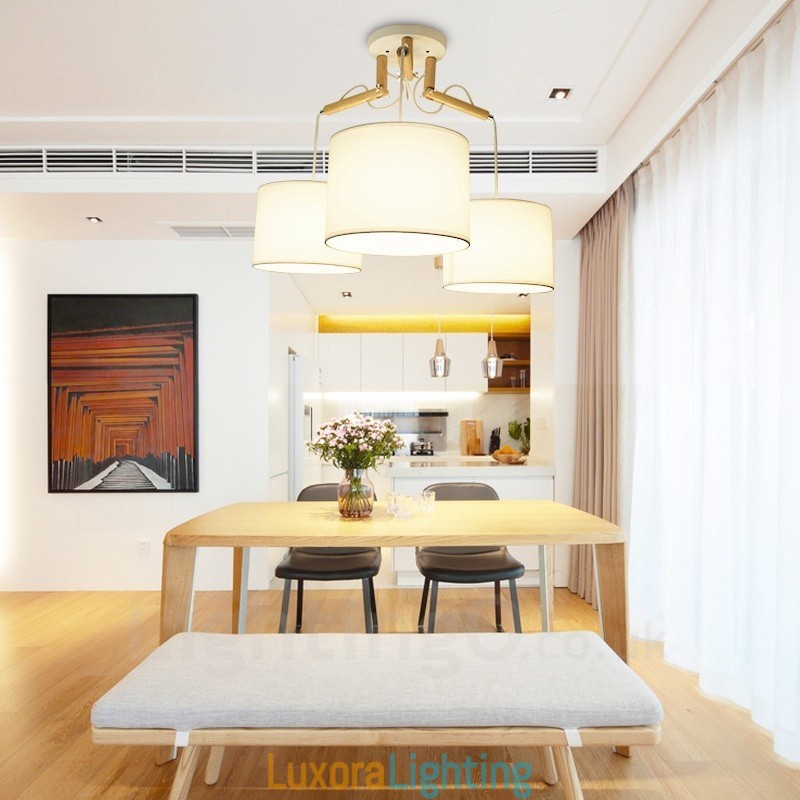 Designer Touch Decorative 3 Light Wood Modern Contemporary Pendant Light with Fabric Shade