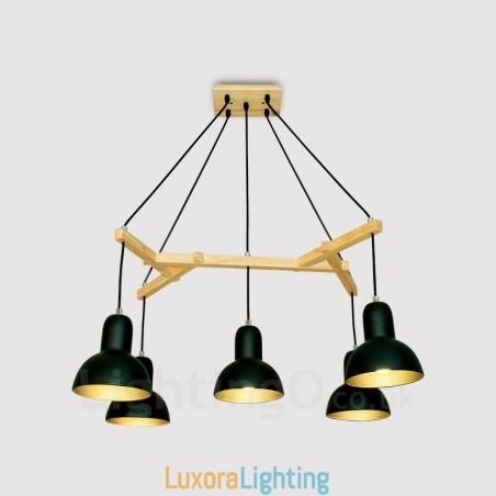 Designer Touch Decorative 5 Light Wood Modern Contemporary Pendant Light with Iron Shade