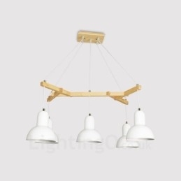 Designer Touch Decorative 5 Light Wood Modern Contemporary Pendant Light with Iron Shade