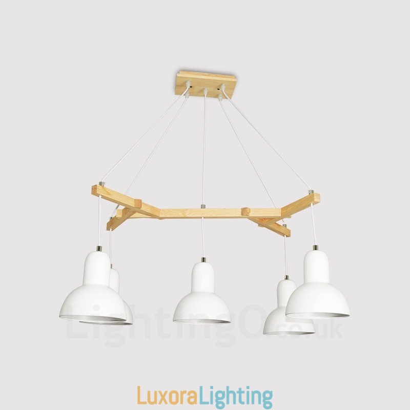 Designer Touch Decorative 5 Light Wood Modern Contemporary Pendant Light with Iron Shade