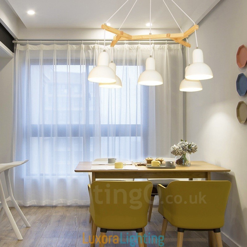 Designer Touch Decorative 5 Light Wood Modern Contemporary Pendant Light with Iron Shade