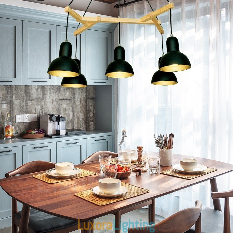 Designer Touch Decorative 5 Light Wood Modern Contemporary Pendant Light with Iron Shade