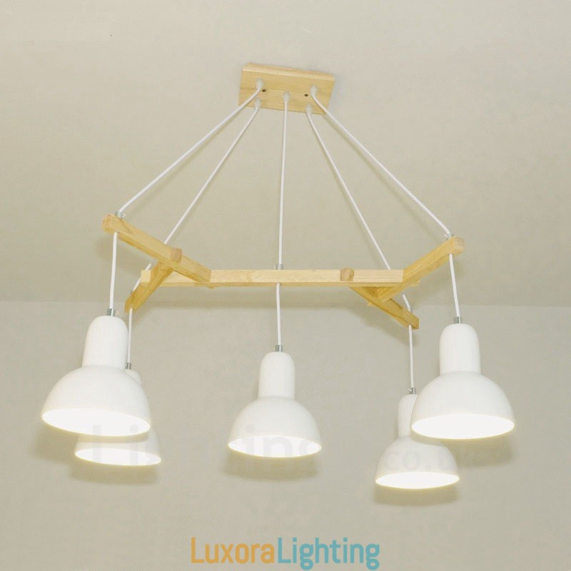 Designer Touch Decorative 5 Light Wood Modern Contemporary Pendant Light with Iron Shade