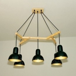 Designer Touch Decorative 5 Light Wood Modern Contemporary Pendant Light with Iron Shade