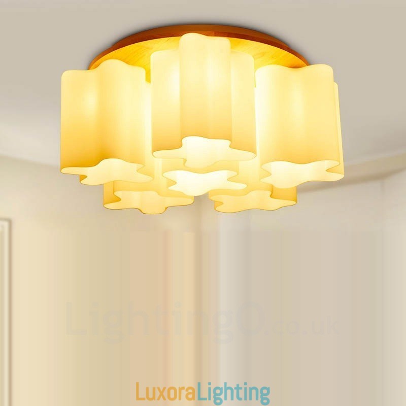 Designer Touch Decorative 6 Light Modern Contemporary Flush Mount Ceiling Lights with Glass Shade