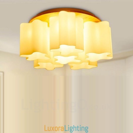 Designer Touch Decorative 6 Light Modern Contemporary Flush Mount Ceiling Lights with Glass Shade