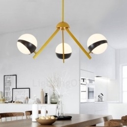 Designer Touch Decorative 3 Light Modern Contemporary Nordic style Ceiling Lights Chandelier with Black and White Ball Glass Shade
