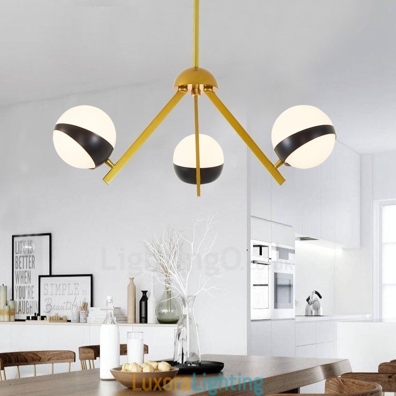 Designer Touch Decorative 3 Light Modern Contemporary Nordic style Ceiling Lights Chandelier with Black and White Ball Glass Shade