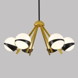 Designer Touch Decorative 6 Light Modern Contemporary Nordic style Ceiling Lights Chandelier with Black and White Ball Glass Shade