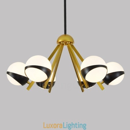 Designer Touch Decorative 6 Light Modern Contemporary Nordic style Ceiling Lights Chandelier with Black and White Ball Glass Shade