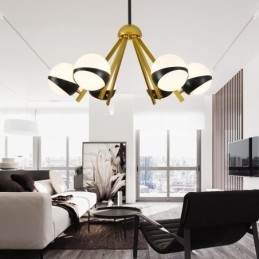 Designer Touch Decorative 6 Light Modern Contemporary Nordic style Ceiling Lights Chandelier with Black and White Ball Glass Shade