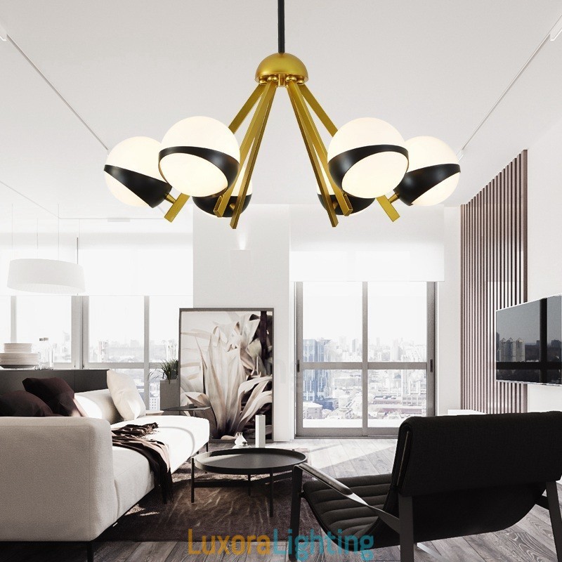 Designer Touch Decorative 6 Light Modern Contemporary Nordic style Ceiling Lights Chandelier with Black and White Ball Glass Shade