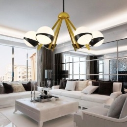Designer Touch Decorative 6 Light Modern Contemporary Nordic style Ceiling Lights Chandelier with Black and White Ball Glass Shade