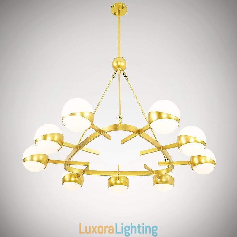 Designer Touch Decorative 9 Light Modern Contemporary Nordic style Ceiling Lights Copper Plating Chandelier with Gold and White Ball Glass Shade