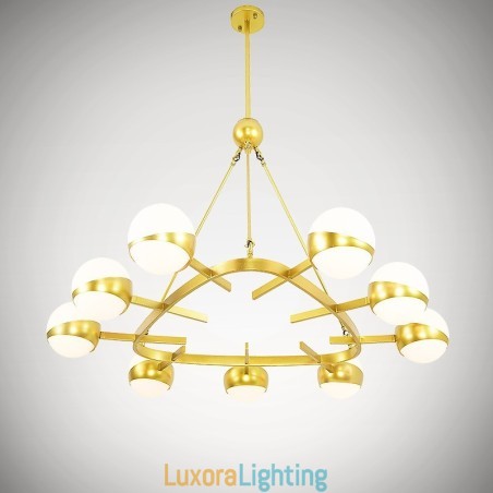 Designer Touch Decorative 9 Light Modern Contemporary Nordic style Ceiling Lights Copper Plating Chandelier with Gold and White Ball Glass Shade