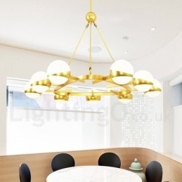 Designer Touch Decorative 9 Light Modern Contemporary Nordic style Ceiling Lights Copper Plating Chandelier with Gold and White Ball Glass Shade