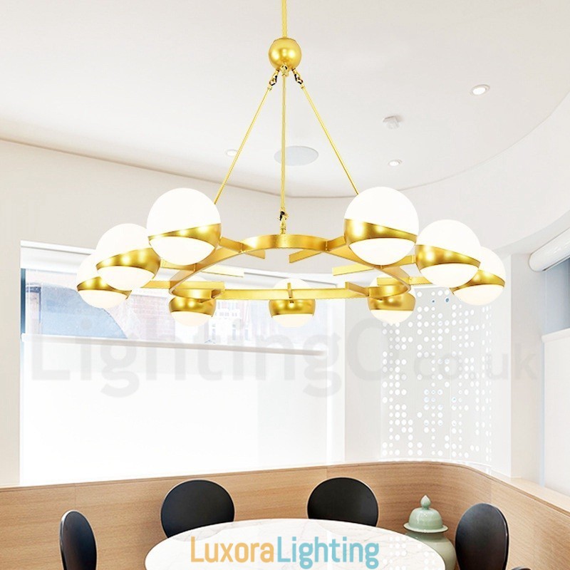 Designer Touch Decorative 9 Light Modern Contemporary Nordic style Ceiling Lights Copper Plating Chandelier with Gold and White Ball Glass Shade