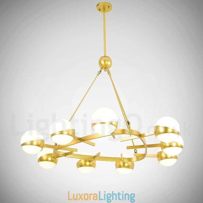 Designer Touch Decorative 9 Light Modern Contemporary Nordic style Ceiling Lights Copper Plating Chandelier with Gold and White Ball Glass Shade
