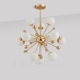 Designer Touch Decorative 11 Light Modern Contemporary Ceiling Lights Copper Plating Chandelier with White Ball Glass Shade