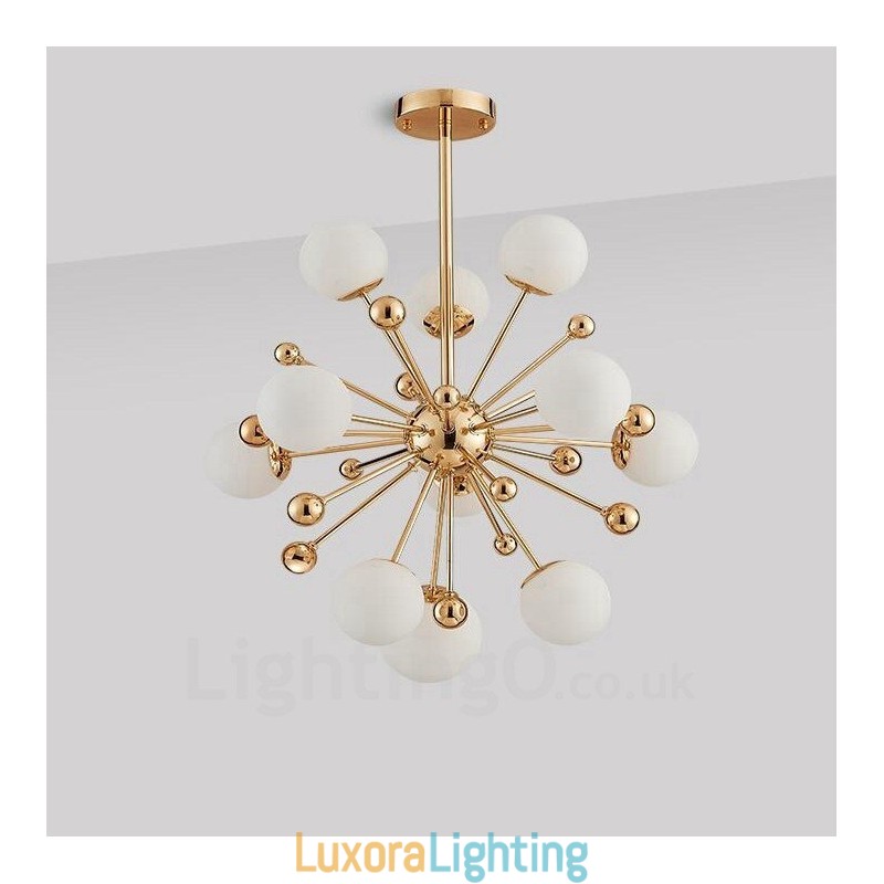 Designer Touch Decorative 11 Light Modern Contemporary Ceiling Lights Copper Plating Chandelier with White Ball Glass Shade