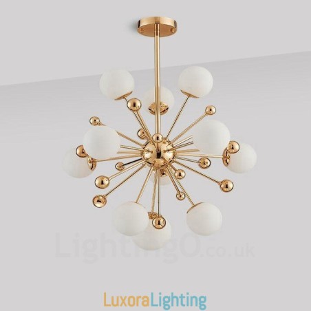 Designer Touch Decorative 11 Light Modern Contemporary Ceiling Lights Copper Plating Chandelier with White Ball Glass Shade