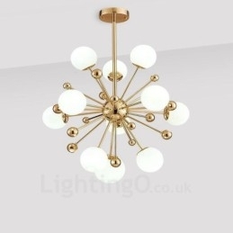 Designer Touch Decorative 11 Light Modern Contemporary Ceiling Lights Copper Plating Chandelier with White Ball Glass Shade