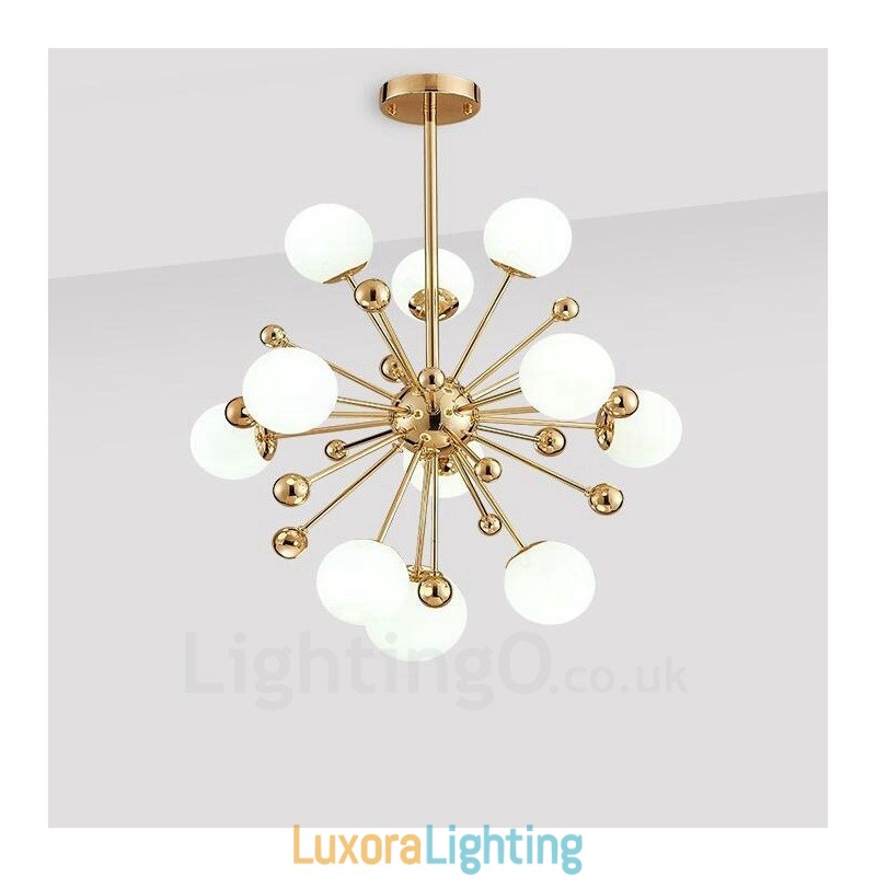 Designer Touch Decorative 11 Light Modern Contemporary Ceiling Lights Copper Plating Chandelier with White Ball Glass Shade