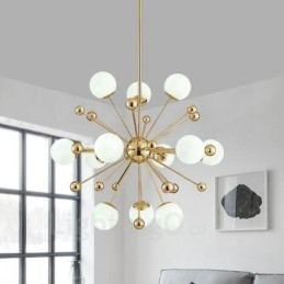 Designer Touch Decorative 12 Light Modern Contemporary Ceiling Lights Copper Plating Chandelier with White Ball Glass Shade